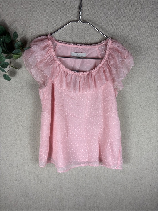 LOFT Tops - LOFT > New with Tags Light Pink Ruffle Swiss Dot Flutter Sleeve Top Small Petite